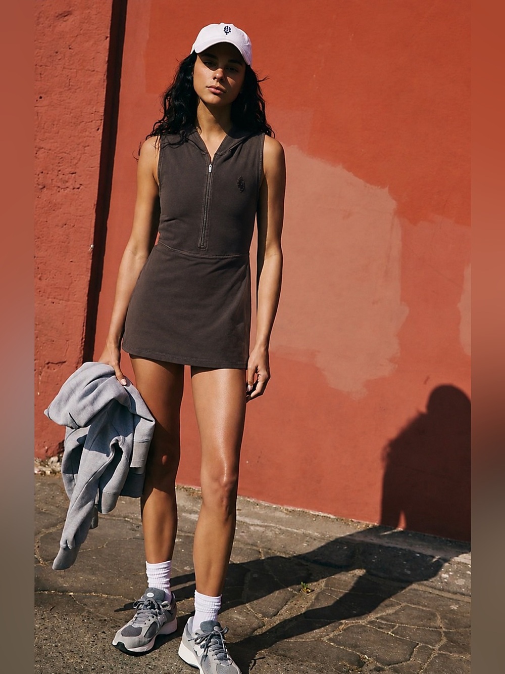 FP Movement by Free People Brown Sleeveless Hooded Zip Mini Dress